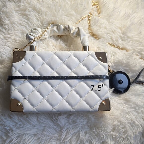 New White Quilted Vegan Leather Mini Trunk Handbag - Convertible Crossbody - Picture 9 of 9